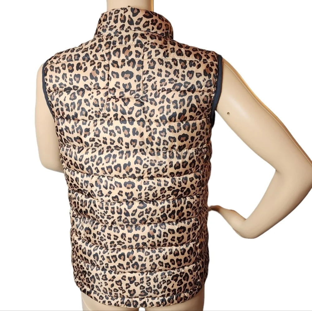 NWT‎ GAP Kids Leopard Puffer Zip Vest Brown Animal Print Size XXL Primaloft